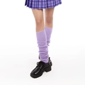 Ribbed knit purple slouch socks worn with black platform shoes on white background - Light Purple