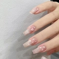 Elegante mittellange lila Ombre-Kunstnägel mit Herz- und Sternmustern für Frauen - R827 Sweet Girl Glitzer