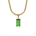 Platte slangenketting met rechthoekige smaragdgroene hanger in gouden zetting - Gouden ketting met groene zirkonia (E711)