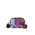 Borsa a tracolla quadrata color-block con ampia tracolla etnica da donna 2024 - Nero