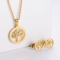 Macro detail of gold-plated stainless steel tree of life necklace and earring set - Tree of Life in Circle