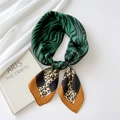 Green zebra and leopard print silk scarf with orange borders and golden chain details - Zebra Leopard Green