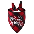 Close-up of red buffalo plaid cotton dog bandana with white Merry Christmas lettering - Red Plaid Merry Christmas