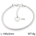 Pulsera de cadena de serpiente de 3mm de acero inoxidable plateado con corazón - Corazón Plateado 11mm (KB207104-Z)