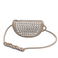 Borsa a tracolla a mezzaluna in finta pelle beige con strass argentati e tracolla intrecciata - Albicocca