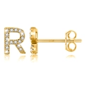 Macro detail of S925 sterling silver stamp on the gold-plated letter R earring - Gold R