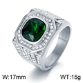 Hip hop silver octagonal ring with emerald cut green stone and pave zircons - US 7 / Silver-Emerald Green Stone (KR110155-MZOZ)
