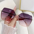 Überdimensionale randlose Damen-Sonnenbrille mit lila Verlaufsgläsern und Goldmetallrahmen - Goldener Rahmen Lila-Rosa Verlauf
