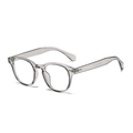 Lunettes rondes rétro gris transparent avec des rivets métalliques argentés - Gris Transparent Anti-Lumière Bleue (C15)
