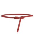 Minimalist red leather waist belt with gold oval buckle for women's dresses - Red