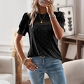 Casual zwart T-shirt voor dames met korte mouwen en verfijnd opengewerkt patroon - S / Zwart