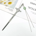 Silver sword hair pin with 925 mark and green jade-style hoop with long chain tassel - Tassel Pendant Style / White K Gold (Peace Jade Bead Chain)
