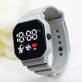 Grey square LED digital watch with astronaut UI and silicone sports band - Gray