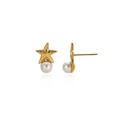 Elegant gold starfish stud earrings featuring a white pearl on a clean white background - Gold Starfish Pearl Drop Stud Earrings(5517)
