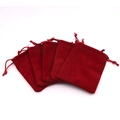 Five pieces of red velvet drawstring pouches for jewelry storage on white background - Burgundy Knit Base; 9*12cm