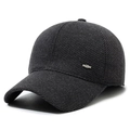 Men's winter warm baseball cap with charcoal textured fabric and metal logo detail - Adjustable / Gray