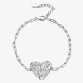Bracciale in argento sterling S925 con ciondolo a cuore testurizzato e catena a graffetta - Bracciale con Texture a Cuore