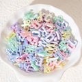 Mixed macaroon color pearlized acrylic alphabet beads in shell-shaped display bowl - Letter Pendant with Ring 5 Multi Macaron Colors