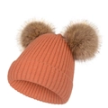 Bonnet en maille côtelée orange avec deux pompons marron pour la chaleur hivernale - Orange