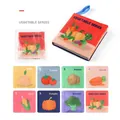 Educational baby cloth book featuring vegetable series with English words and blue lanyard - Vegetable Series