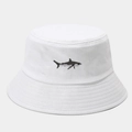 Sombrero bucket de algodón blanco con bordado de tiburón y ala clásica - M (56-58cm) / Tiburón Nuevo Blanco