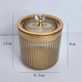 Amber storage jar with gold vertical stripes and crystal knob lid, size 11x8.5cm - Diamond Plastic Handle / Amber