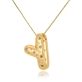 Macro view of 18k gold plated chunky heart pendant with shiny cubic zirconia inlay - Letter Y
