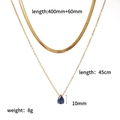 Double-layered golden necklace set featuring flat snake chain and blue pear zircon pendant - Dark Blue (TN3644-DBL)