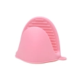 Pink silicone oven mitt with non-slip texture and hanging hole on white background - Pink