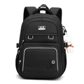 Lightweight black student backpack with cute bear pendant and large capacity storage - Black