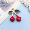 Cute cherry fruit pendant with red enamel, green leaves and gold alloy frame - 1 Piece (15x16mm)