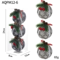 Grey linen Christmas ball ornament set with pine needles, cones, and white snowflakes - Style I / 3PCS Set