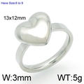 Silver hollow heart-shaped ring in polished stainless steel with crystal accents - US 6 / Polished Heart Style (Steel KR92348-Z)