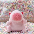 Cute pink plush capybara doll keychain with metal chain on colorful foam background - Pink Basic + Bead Chain