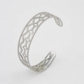 Silver hollow cuff bracelet featuring clover patterns and a polished finish - Silver CK529-SR (Four-Leaf Clover Hollow)