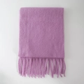 Soft purple faux cashmere scarf with chunky knit texture and fringe on white background - Smoky Grape Purple (22#)