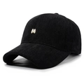 Black herringbone baseball cap with metallic M letter detail and pearl embellishments - Adjustable / Black