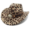 Dettaglio cappello da cowboy leopardato con cinturino in pelle e fibbia a toro - M (56-58cm) / Parte Superiore Fedora Stampa Leopardata
