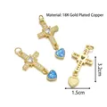 Collana a croce con pendente a cuore in opale blu e placcatura in oro 18K con zircone - Croce di Cuore Glitterata Blu (Stile B)