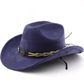 Deep blue suede western cowboy hat with leather band and vintage metal bull head logo - M (56-58cm) / Navy Blue