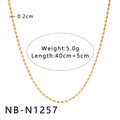 Collier chaîne à billes torsadée en acier plaqué or 18K avec extension 40cm+5cm - Style de Chaîne à Perles de Riz (NB-N1257)