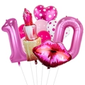 Kit de ballons 10e anniversaire avec chiffres roses, rouge à lèvres et formes de lèvres - Rouge à lèvres Numéro 10