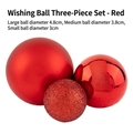 Three red Christmas wish balls set with matte, glossy, and glitter textures in 4.8cm-3.0cm sizes - Three-Piece Set / Red