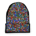 Dettaglio di strass colorati su berretto in maglia acrilica nera spessa per l'inverno - L (58-60 cm) Elastico / Nero (Matrice di Strass Multicolore)