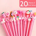 Set of 20 pink cartoon gel pens with cute 3D silicone animal and fruit toppers - 20 Pcs Pink Series