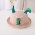 Rosa Kinder Strohhut mit Cartoon-Dinosaurier, Plüsch-Details und süßer Stickerei - 52cm Umfang (2-6 Jahre) / Rosa Hut