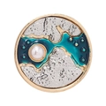 Artistic round brooch featuring green enamel, silver texture, and a centered white pearl - Round Artistic Style (YNCP4490) / Multicolor