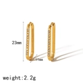 18K gold plated rectangular hoop earrings with cubic zirconia, 23mm height variant - Large Gold Thin Rectangle Style (TE6557-G)