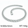 Collier maille cubaine en acier inoxydable argenté 12mm avec fermoir carré - Collier Argent 500x12mm
