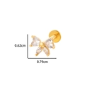 Gold butterfly piercing stud with cubic zirconia wings and size dimensions displayed - 2# Butterfly Style - Gold